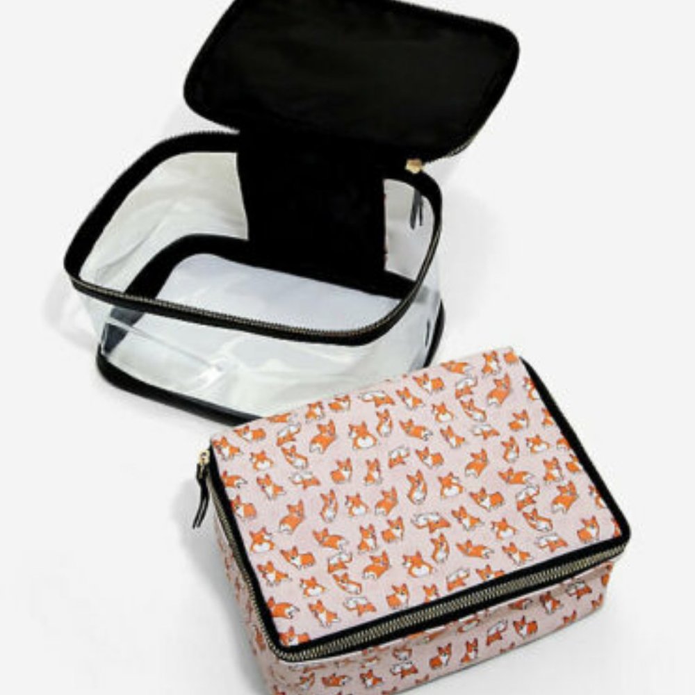 Corgi 2-Pieces Makeup Bag Set Clear and Corgi Print